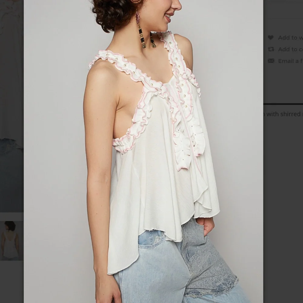 🆕 POL White and Pink Ruffle Tank Top with Pearl Accents. L. NWT!💥 - Picture 3 of 5